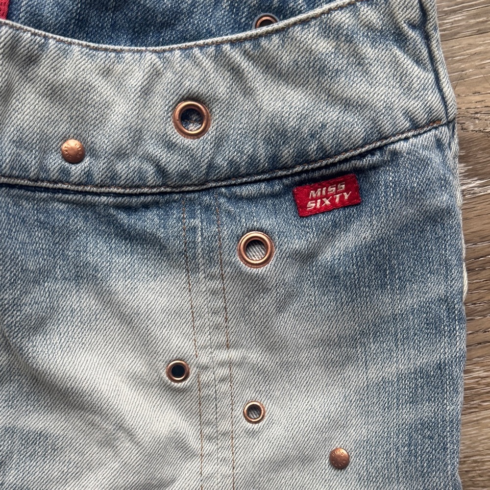 Miss Sixty Vintage y2k Light Blue Denim Mini Skirt with Eyelet Details - Picture 5 of 7